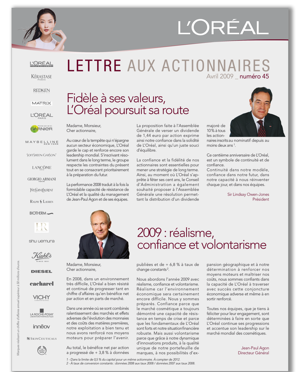 L'Oréal Lettre aux actionnaires 2008